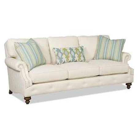 Traditional Three-Over-Three Sofa with Rolled Arms and Nailhead Trim